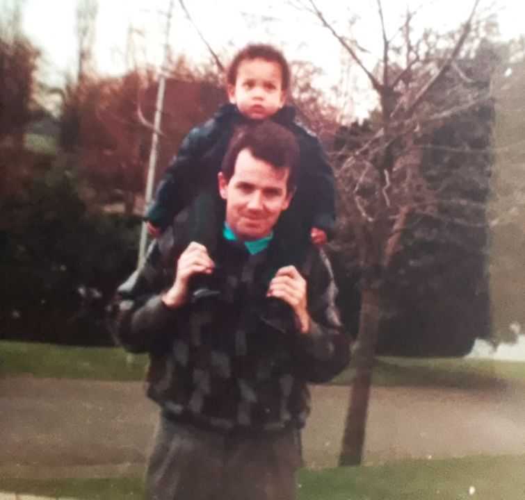 Nico Reynolds as a child with dad Andrew